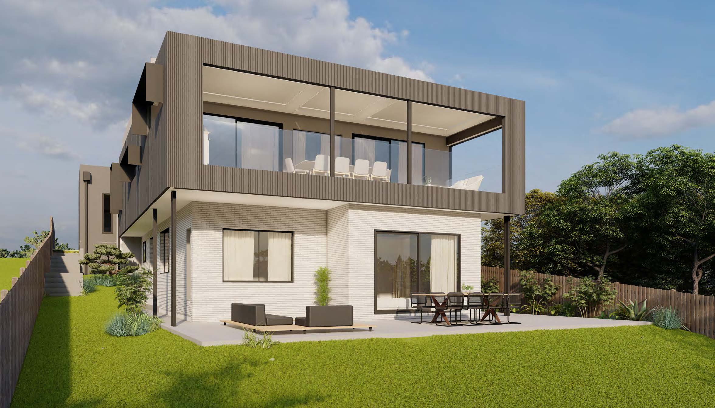 Rear North-East Perspective Render Of The Fyansford Custom Home Capturing Lake And Parkland Views