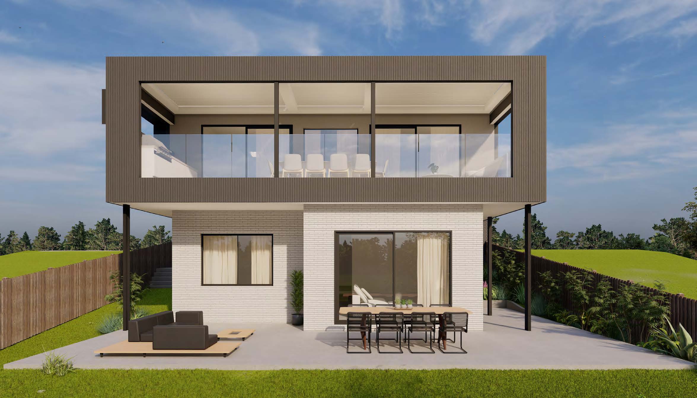 Rear Facade Render Of The Split-Level Custom Home In Fyansford Designed By Rubi Architects