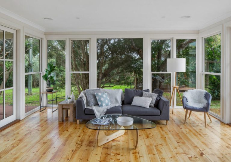 Bellarine Extension Living Room With Double Glazed Windows Overlooking Paddocks, Built By Fox Building Group And Designed By Third Ecology.