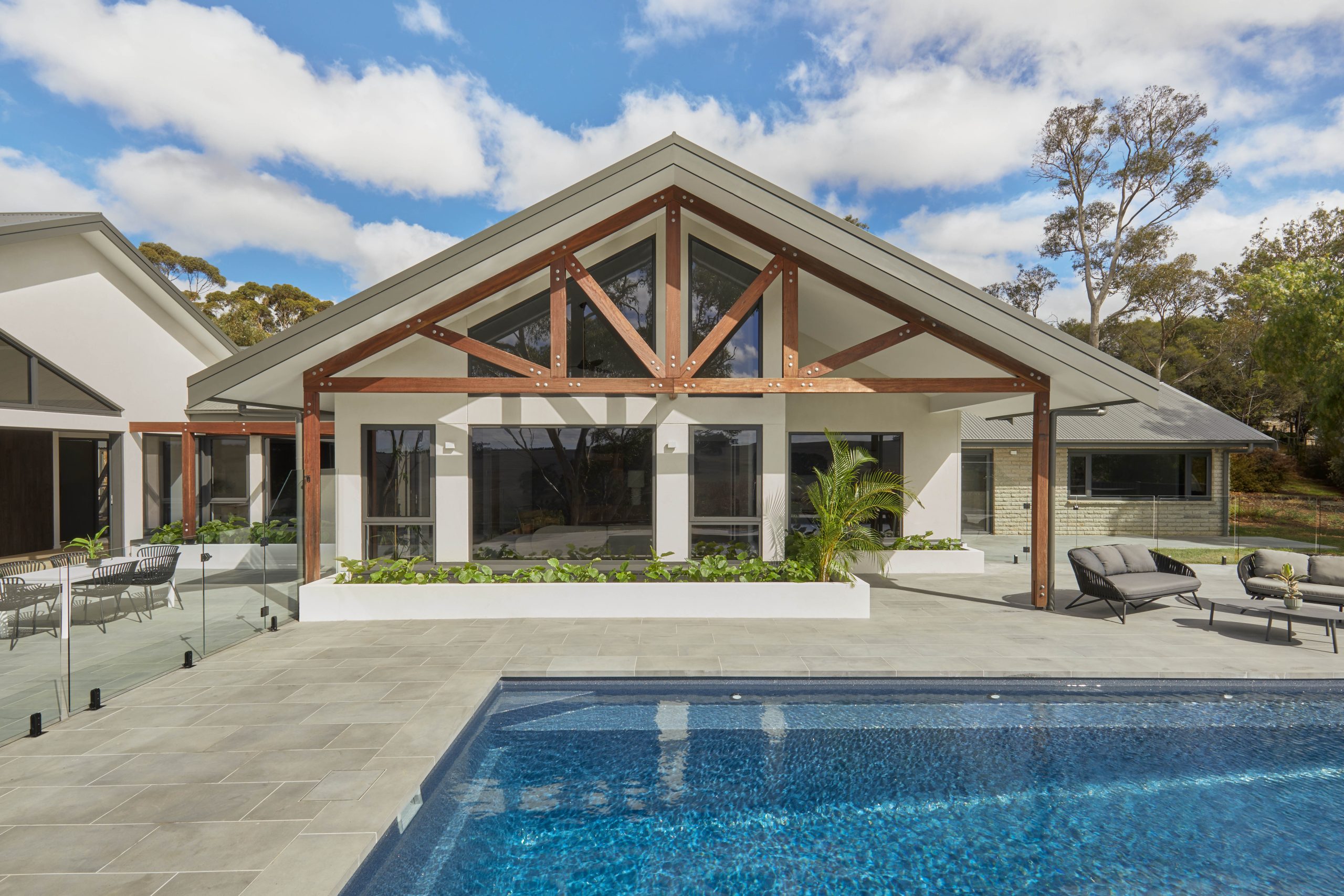 Wide View Of The Pool And Covered Terrace From The Home&Apos;S Pergola