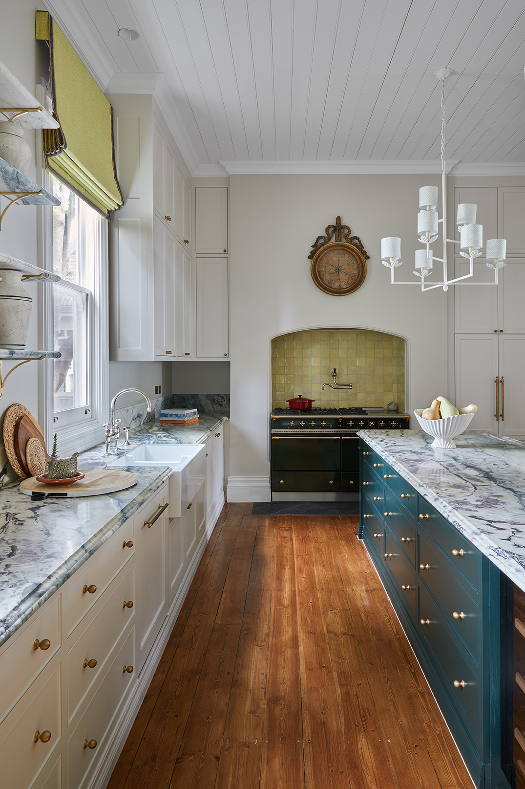 Long View Of The Tullynagee Kitchen Featuring A Deep Butler&Apos;S Sink, Marble Splashback, And Restored Timber Floors.