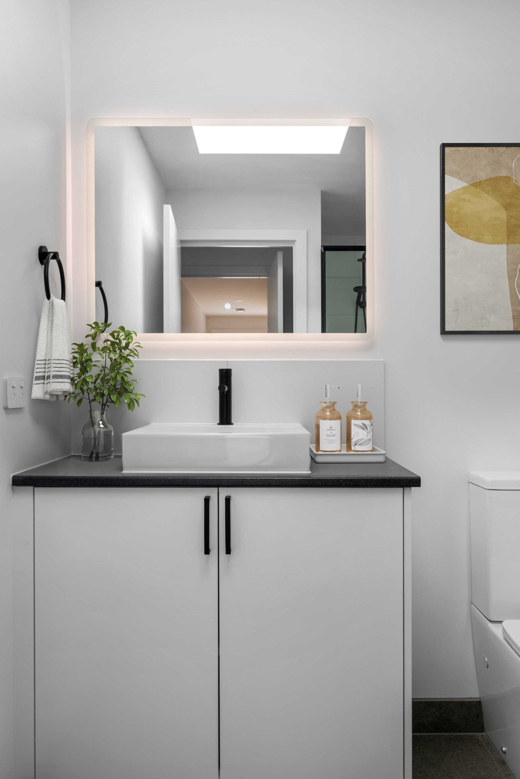 Townhouse Development South Geelong – Ensuite Bathroom Vanity With Backlit Mirror And Above-Counter Basin
