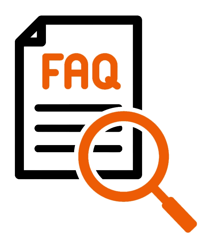 Document Icon Featuring The Letters Faq And An Orange Magnifying Glass, Highlighting Common Queries About Our Architectural Building Services.